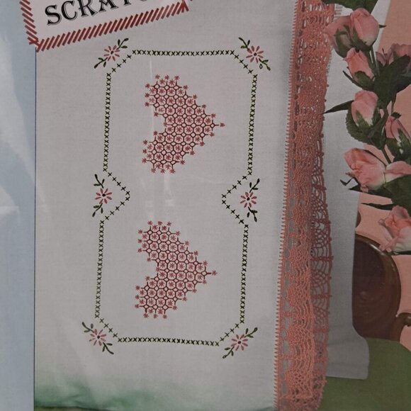 Hemstitch Set of 2 Chicken Scratch Hearts Stamped Cross Stitch Kit NWT - Picture 2 of 5